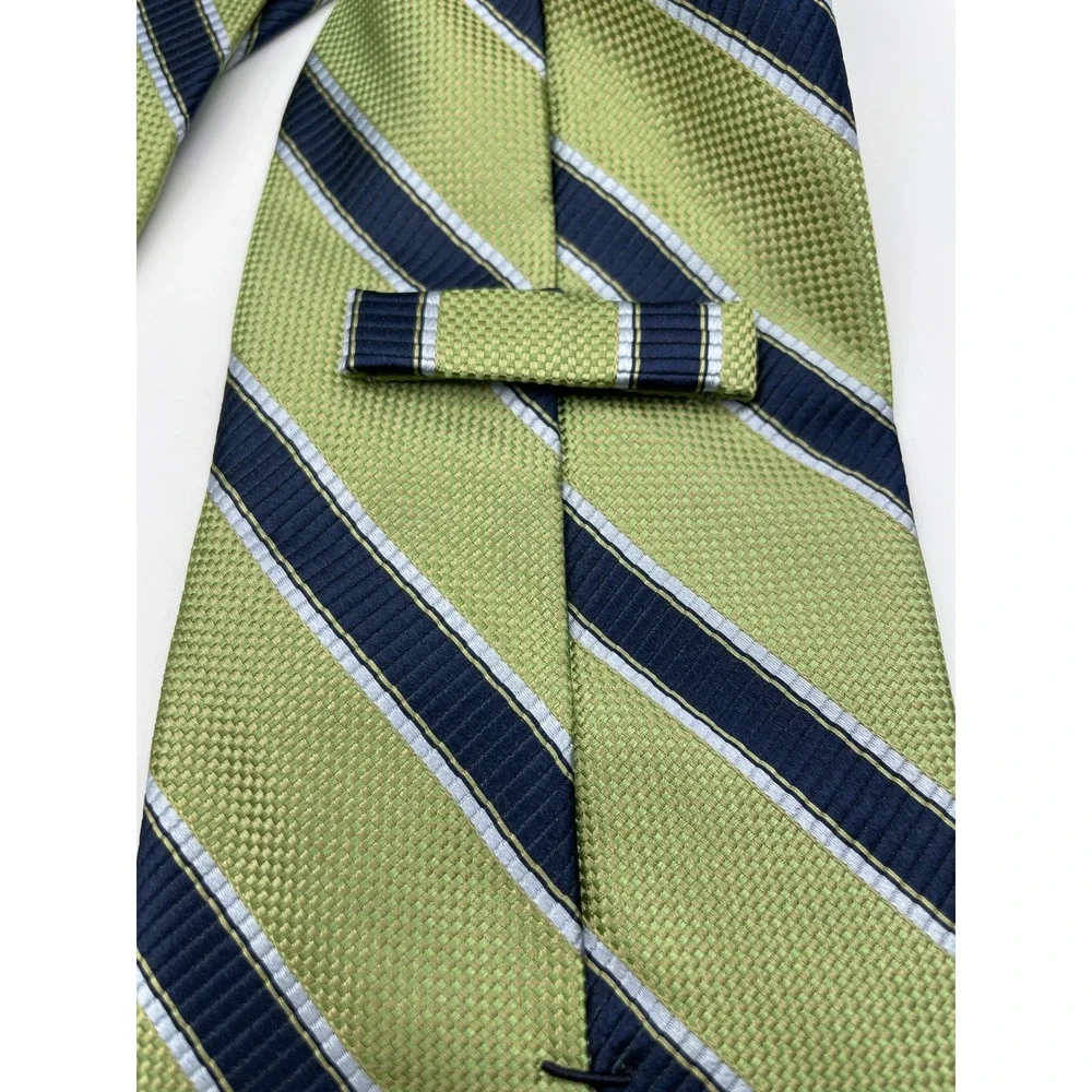 Cremieux Mens Silk Necktie Green Navy Blue Diagonal Striped Made in USA Classic